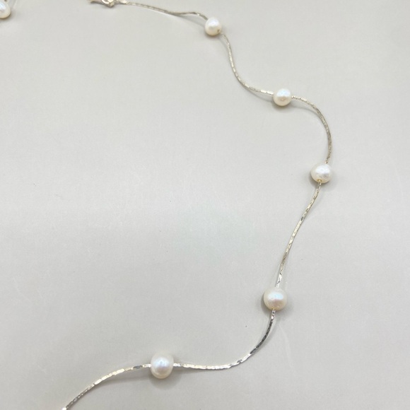 Sterling Silver Faux Pearl Satellite Necklace - Picture 3 of 6